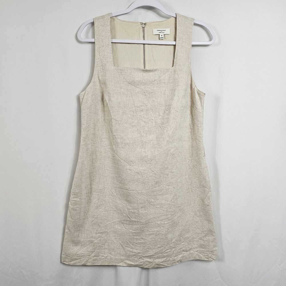NWOTBanana Republic Factory Linen Blend Square Neck Mini Shift Dress in Flax - M - Picture 2 of 9